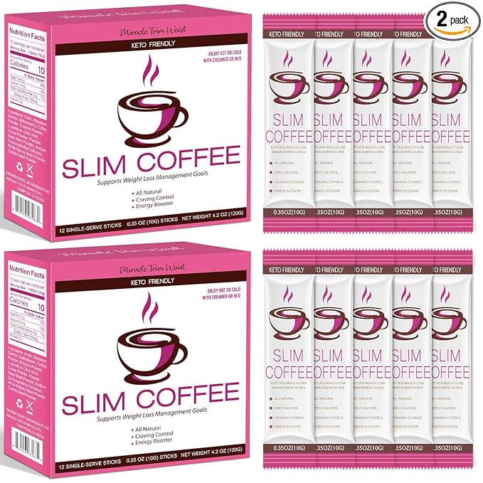 Skinny Coffee Green Coffee Bean Extract Powder | USTAR Slim Instant Coffee with 12 Natural Health Blends Gluten-Free Instant Coffee for Energy & Metabolism, 240g (24 Sticks)