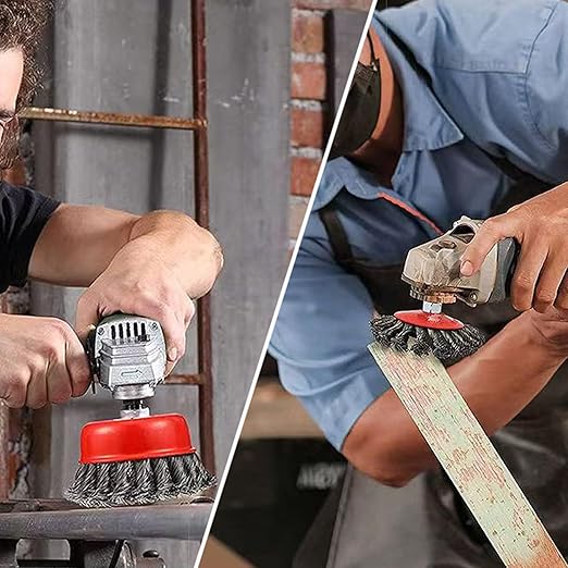 Gaquolam Wire Wheel Brush for 4 1/2 Angle Grinder, 5/8"-11 Thread Arbor,4 & 3 Inch Twist Knotted Coarse Crimped Wire Brushes (4pcs Wire Wheels)