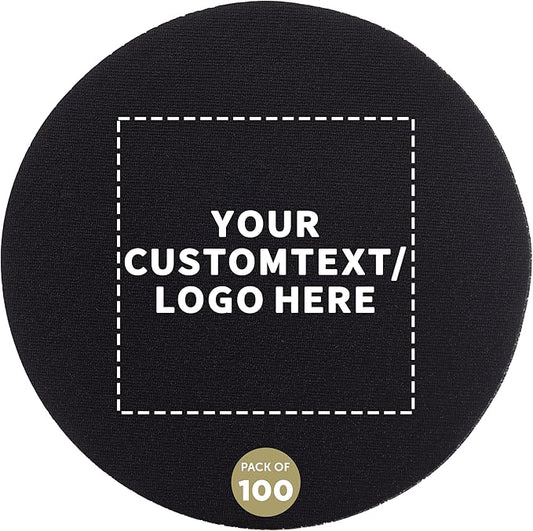 100 Round Foam Bud Coasters Pack, 4 inch - Customizable Text, Logo - PU Foam, Party Favor - Black
