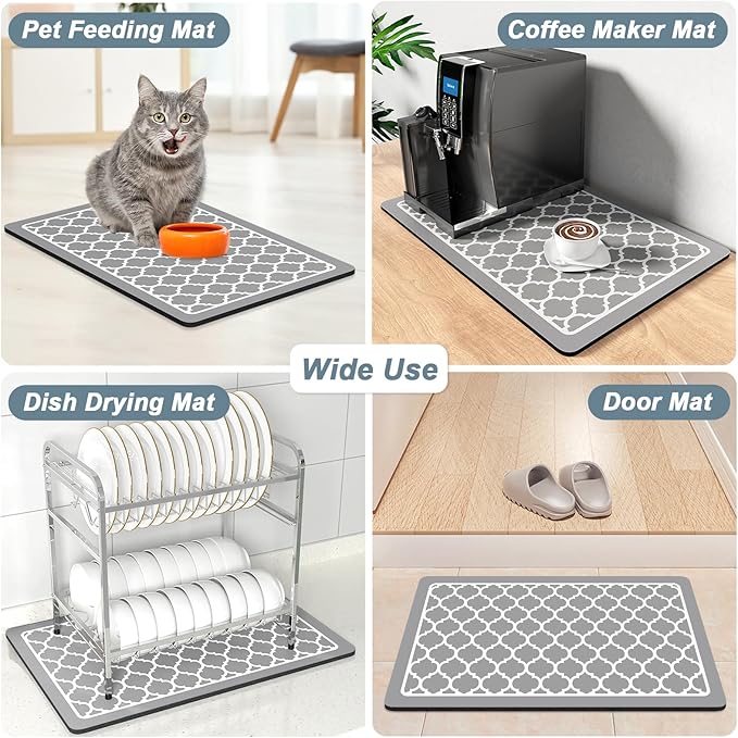 Rnivvi Coffee Mat, 12" x 19" Cute Coffee Bar Mats for Espresso Machine Station Accessories and Organizer, Hide Stain Rubber Backed Absorbent Dish Drying Pad for Kitchen Counter, Abstract Geometric
