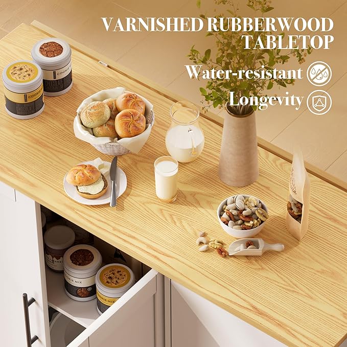 Kitchen Island on Wheels with Storage-Multifunctional Kitchen Island Cart with Drop Leaf, Rolling Island with Spice/Towel Rack,Expandable Island Table Kitchen,39.37" Width,White