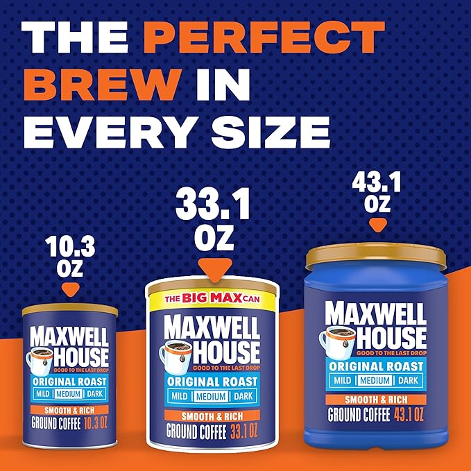 Maxwell House Original Roast Ground Coffee, 33.1 oz Canister, Pack of 6