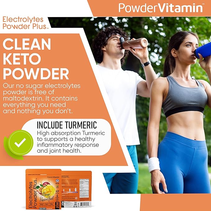 PowderVitamin Electrolytes Powder Plus (50 Servings) Mango Passionfruit Electrolyte Powder Zero Calorie Keto, 0 Sugar, No Maltodextrin,1000mg Potassium,120mg Calcium,120mg Magnesium, Hydration Powder