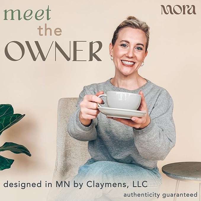 MORA Ceramic Latte Art Mug With Saucer - 10.5 oz, Round Bottom For Perfect Pours - Cafe Cups for Cappuccino, Espresso, Coffee, Tea etc - Porcelain Set for Baristas, Great Gift - Earl Grey