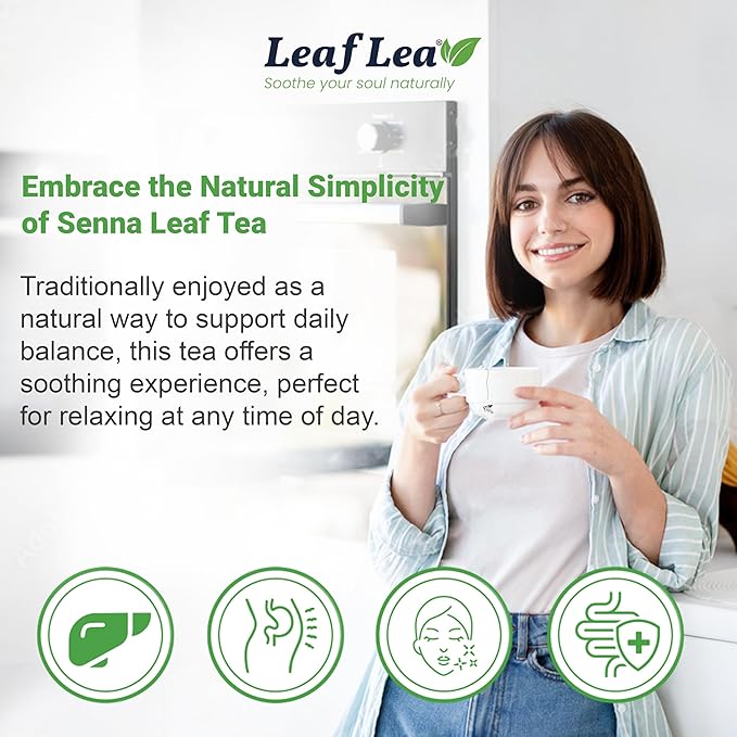 LeafLea 120 Senna Tea Bags – Pure Senna Herbal Laxative Tea, Naturally Supports Constipation Relief & Digestive Cleanse, Caffeine-Free, No Sugar, No Gluten, Non-GMO, Vegan, Individually Wrapped