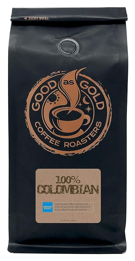 Colombian Supremo Coffee, Medium Roast, 12 Ounce Bag, Whole Bean - Good As Gold Coffee Roasters