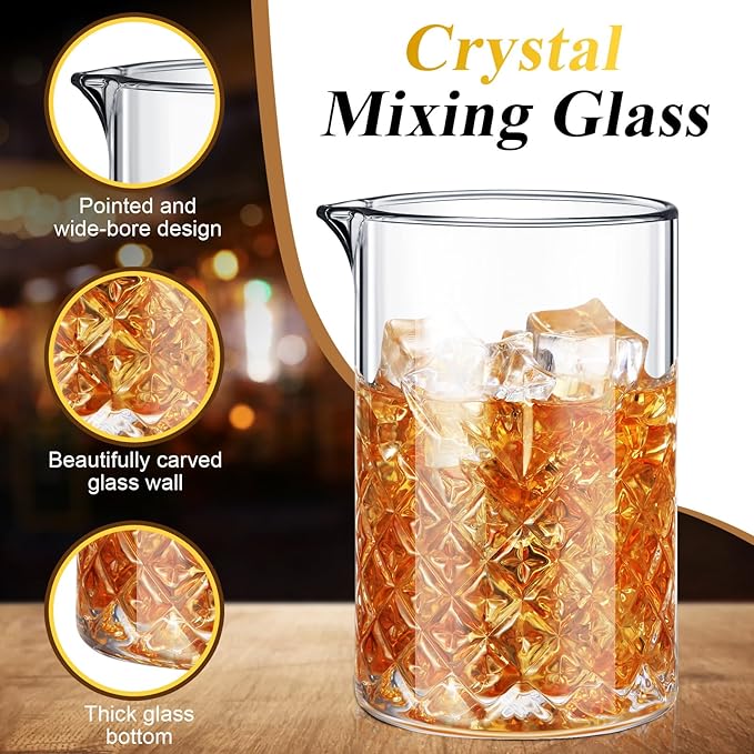 Inbagi 4 Pcs Cocktail Mixing Glass 23.67 oz Cocktail Shakers Stirring Glass Thick Bottom Crystal Glasses Stable Mixing Cups for Drinks Bartender Home Bar Accessories Tools