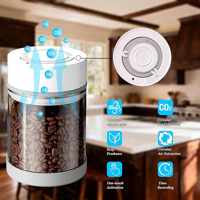 Electric Airtight Coffee Vacuum Canister, Vacuum Seal Jars for Coffee Bean Storage, Automatic Vacuum Seal Containers for Ground Coffee-Keeps Coffee Fresh with Electric Air Extraction Technology 950ml