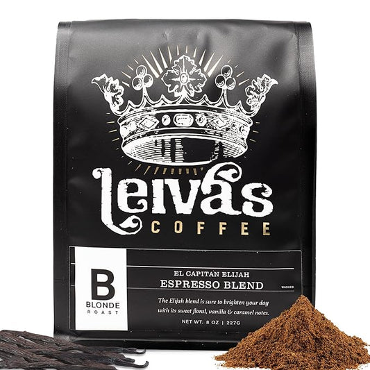 Leiva’s Ground Blonde Espresso (8oz), Roasted to Order, Micro-Lot Guatemalan Beans – El Capitan Elijah Espresso Coffee Ground w/Floral, Citrus & Caramel Notes - Low Acidity Blonde Roast