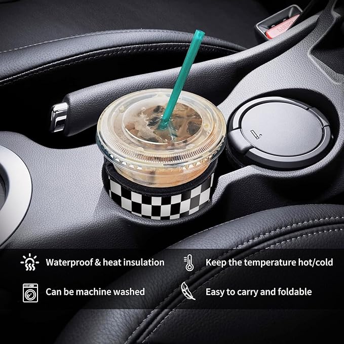 3 Pack Reusable Neoprene Insulator Sleeve for Iced Coffee Cups, Funny Coffee Cup Sleeves for 16-32oz Coffee cups, Cute Drink Sleeve for Cold Hot Beverages Luxuious Checkerboard
