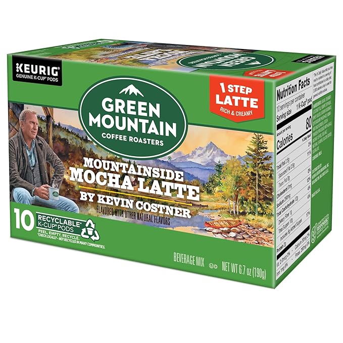 Green Mountain Coffee Roasters Mountainside Mocha Latte, One Step Latte Single Serve Keurig K-Cup Pods, 10-Count Box