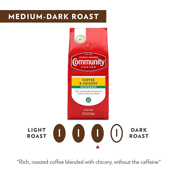 Community Coffee Decaf Coffee and Chicory 12 Ounce, Medium Dark Roast Ground Coffee, 12 Ounce Bag (Pack of 3)