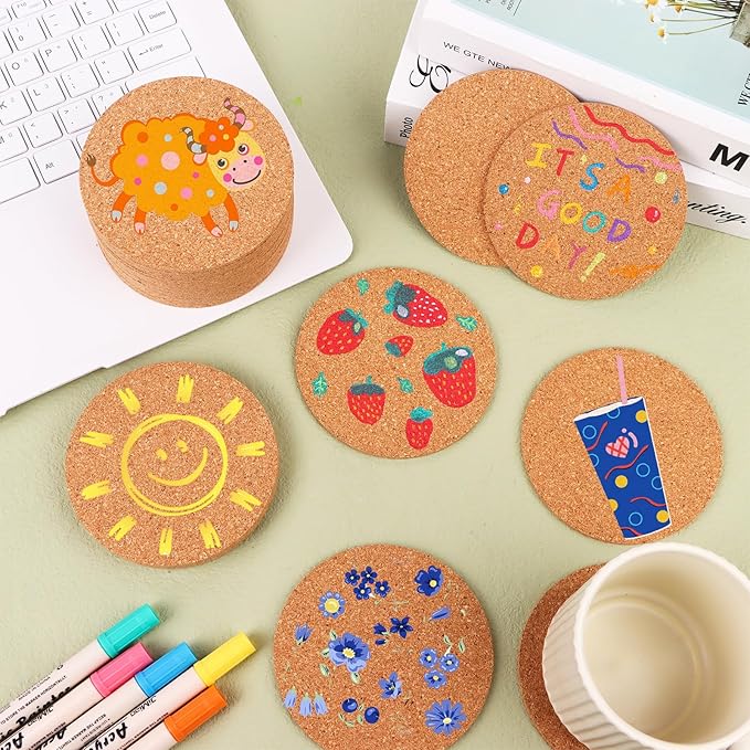 100 Pcs Cork Coasters for Drinks 4 Inch Absorbent Corkboards Blank Heat Resistant Round Cork Coaster Bulk Tea or Coffee Wooden Thick Bar Coaster Set for Drink Wine Glass Mug Coffee Cup DIY Crafts