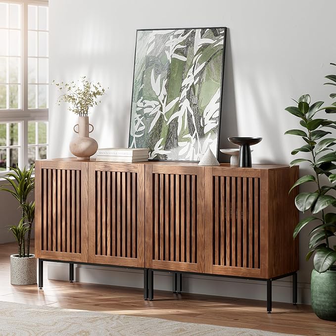 Set of 2 Accent Storage Cabinet with Doors and Adjustable Shelf,Freestanding Buffet Cabinet,Modern Sideboard Buffet Cabinet for Living Room,Dining Room,Kitchen, Hallway,Brown