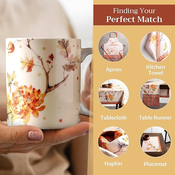 Maison d' Hermine Coffee Mug with Handles Fine Bone China Mugs Pack of Two Tea Cups for Hot Beverages Cappuccino Latte Home Restaurant Office Perfect for Gift (Kelim - Prairie, 15 Ounce)