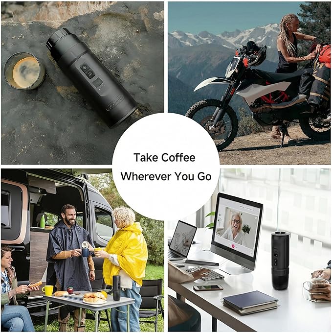HIBREW H4C Classic - Portable Electric Espresso Maker, USB-C Rechargeable for Coffee Pods & Ground Coffee, Compact for Home and Travel (Black)