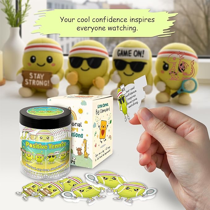 Positive Tennis Jar with 60 Affirmation Cards, Inspirational Tennis Gifts for Women and Men, Fun Motivation Jar for Tennis Lovers, Coach Appreciation Present, Cool Decor for Girls and Sports Fans