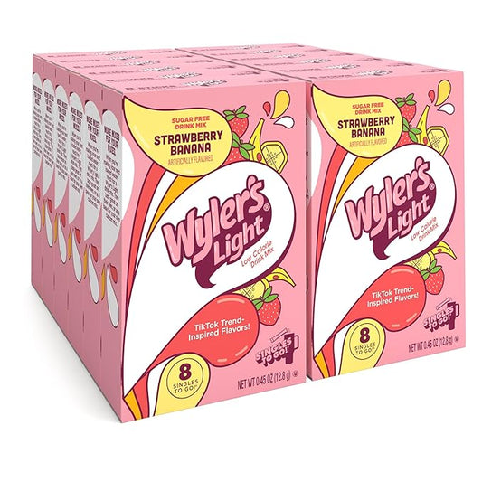 Wyler's Light Singles To Go Powder Packets, Water Drink Mix, Watertok Strawberry Banana, 96 Servings, 8 Count x Pack of 12