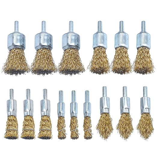 Brass Coated Wire End Brush Set,Wire Brush for Cleaning Rust Stripping Paint Removal Deburring,6mm Shank for Drill (15pack)