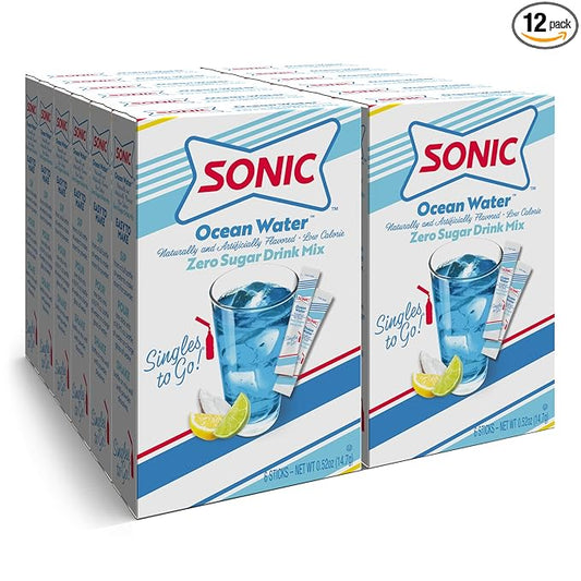 Sonic Singles To Go Powdered Drink Mix, Ocean Water, 6 Sticks Per Box, 12 Boxes (72 Sticks Total)