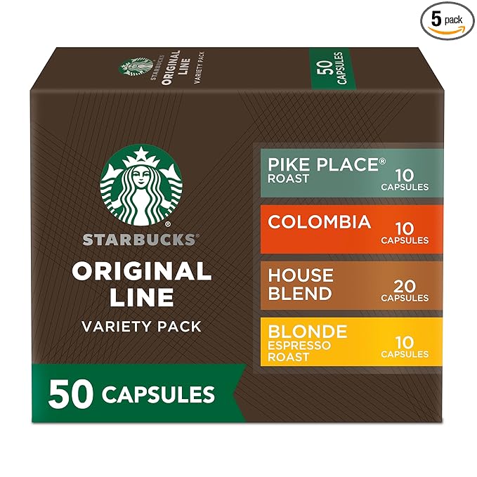 Starbucks by Nespresso Original Line Mild Variety Pack Coffee, 50-count Espresso Pods, Presentation may vary