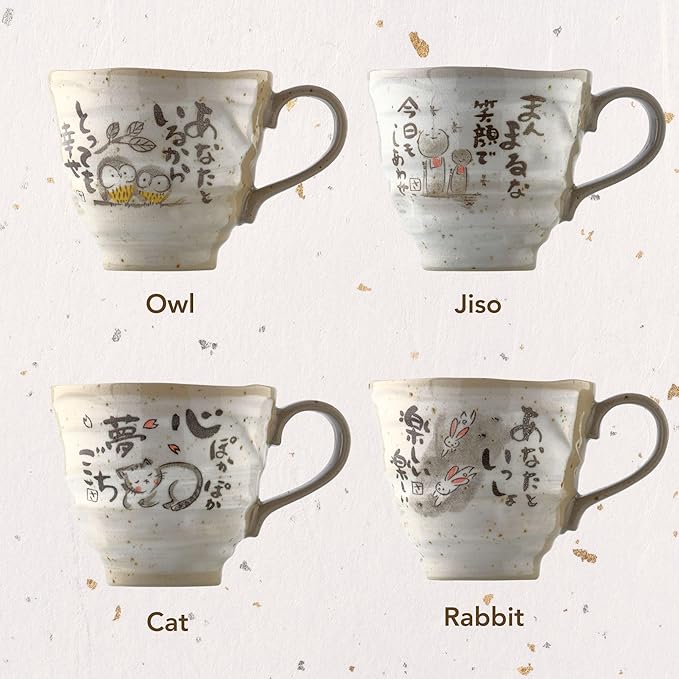 Rabbit Mug Set of 2, Japanese Cute Cups, 8.8 oz Handmade Ceramic Coffee Mug