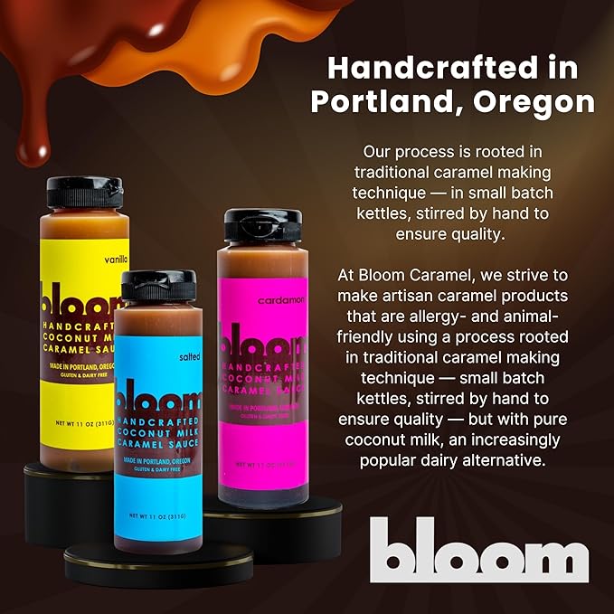 Bloom Caramel Vanilla Coconut Caramel Sauce – Vegan, Dairy-Free Dessert Topping, Small Batch Artisanal Quality, Made with Premium Ingredients, Perfect for Coffee, Ice Cream, and Baking – 22oz