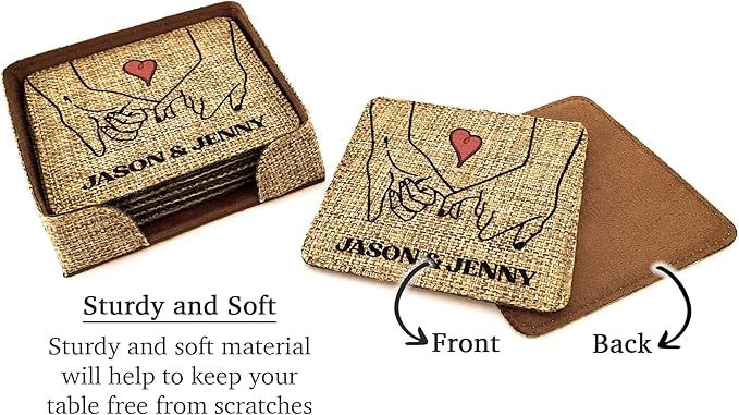 Smile Art Design Family Couple Names Custom Coaster Set of 6 with Base Square Burlap Material Personalized Prints Personalized Gifts Christmas House Warming for her him Valentine's Day Gift Style8