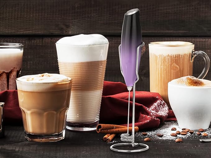 Milk Boss Double Whisk Milk Frother for Coffee With Upgraded Holster Stand - Coffee Frother Handheld - Electric Handheld Foam Maker - Hand Mixer for Latte, Matcha - Electric Whisk (Galaxy)