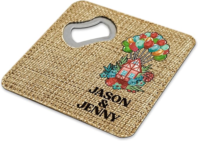 Smile Art Design Couple Names Custom Coaster Bottle Opener Burlap Material Home Design Personalized Prints Personalized Gifts House Warming Wedding Rustic Decor Style10