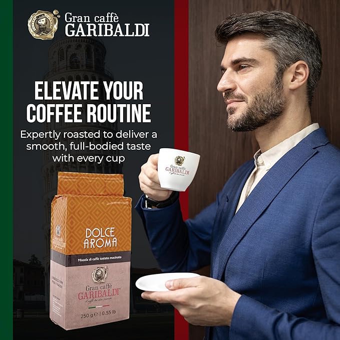 Gran Caffè Garibaldi Ground Espresso Coffee – Finely Ground for Espresso Machines & Cafe Brews – Premium Arabica Blend, Rich & Smooth Roast – Italian Roasted Coffee, 250g (Dolce Aroma)