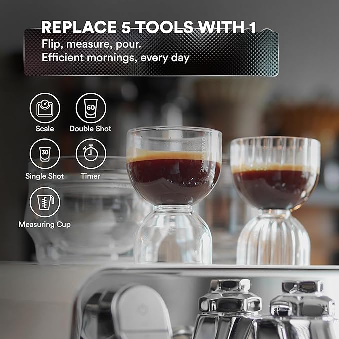 ovalware Espresso Shot Glass Set of 2 | 30ml/1oz and 60ml/2oz Dual-Dose Stackable Borosilicate Cups | Cool-Touch Thermal Base | Oval Measurement Dots for Consistent Espresso Shots