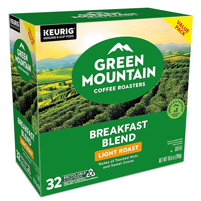 Green Mountain Coffee Roasters Breakfast Blend Keurig Single-Serve K-Cup Pods, Light Roast Coffee, 32 Count