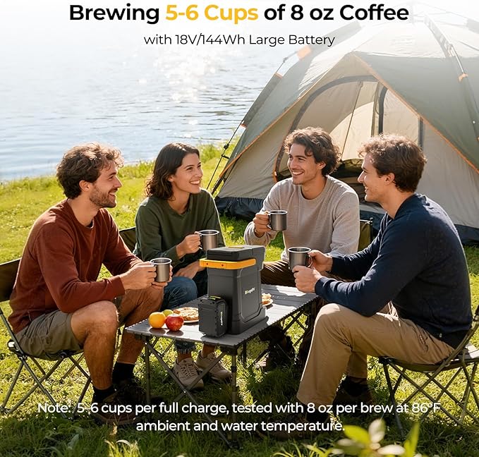 BougeRV Coffee Machine with 18V 8Ah Battery Powered Compatible with K Cup Coffee Pods & Ground, Cordless Coffee Maker for Travel Camping Outdoor Worker Home
