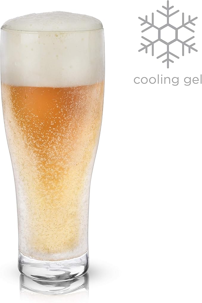 Viski Glacier Double Walled Beer Glass with Active Cooling Gel, Keeps Drinks Cold Longer for Indoor and Outdoor Parties, Home Bar, Birthday Gifts for Men, Beer Gifts for Dad, 16 oz, Set of 1
