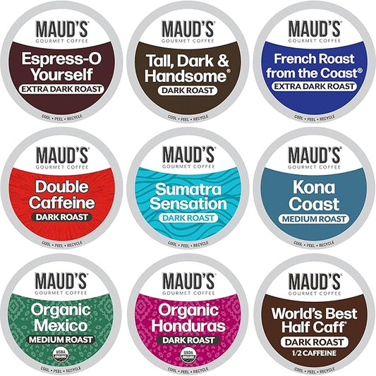 Maud's Bold Dark Roast Coffee Pods Variety Pack, 40 ct, 9 Assorted Dark Roast Flavors in Single Serve Pods – 100% Arabica Coffee, Compatible with Keurig K Cups Maker