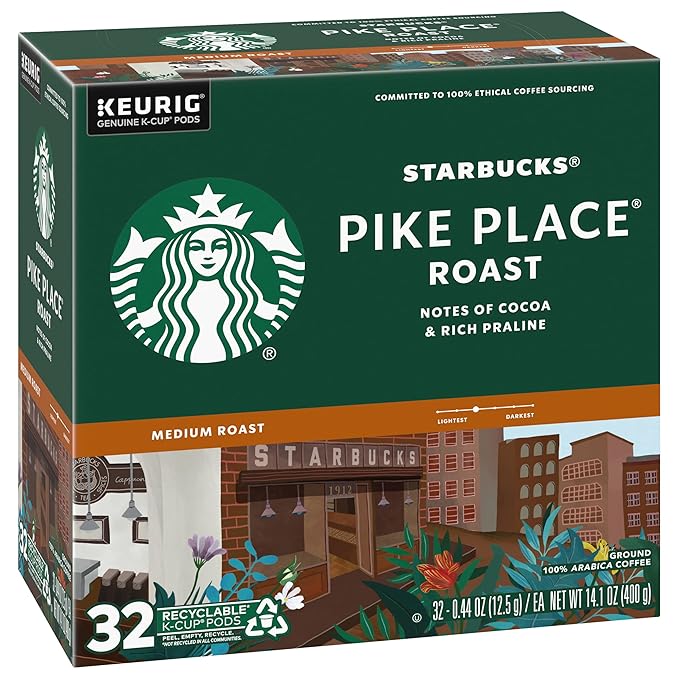Starbucks Coffee K-Cup Pods for Keurig Brewers, Pike Place Roast, Medium Roast (32 Count (Pack of 4))