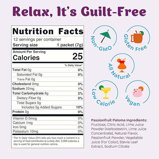 Craftmix Passionfruit Paloma Cocktail & Mocktail Drink Mixer, Skinny Mixes - Water Flavoring Packets - Made With Real Fruit - Vegan, No-Carb, No-Sugar, Non-GMO, Dairy Free, Gluten Free, 12 Pack