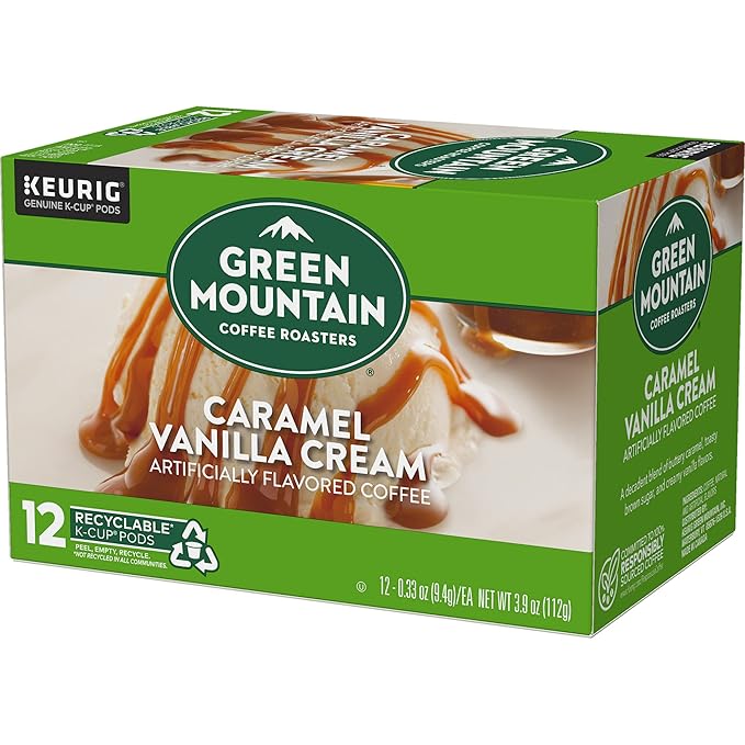 Green Mountain Coffee Roasters Caramel Vanilla Cream Keurig Single-Serve K-Cup pods, Light Roast Coffee, 12 Count