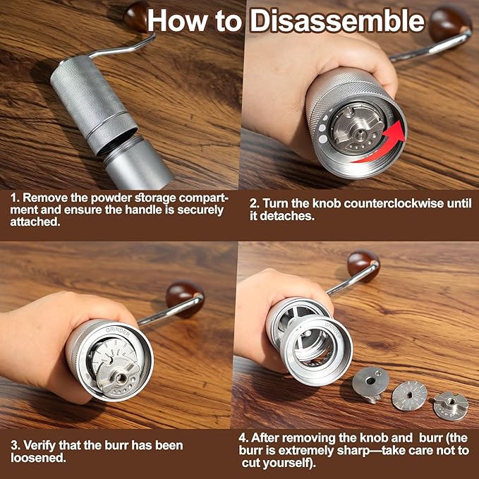Manual Coffee Grinder Detachable Stainless Steel Conical Burr Aluminum Coffee Bean Grinder with 25 Grinding Settings Cleaning Brush Grindable Espresso Moka Pot French Press for Camping Silver