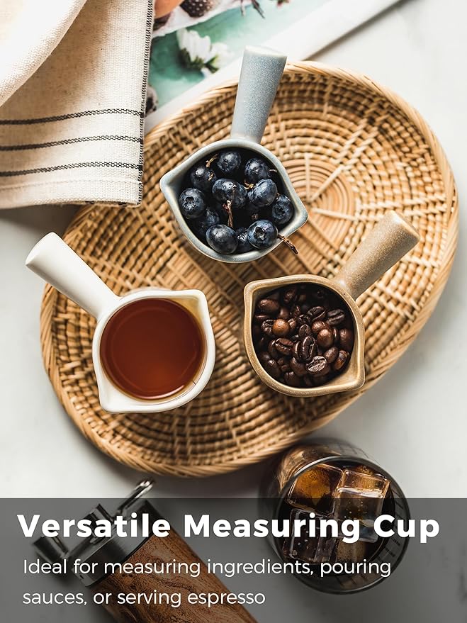 YHOJOY Espresso Cups Ceramic, Espresso Measuring Cups with Dual Measurement Scale, Expresso Shots Cup with Handle, Espresso Accessories, 3 Oz/ 90 Ml, Blue