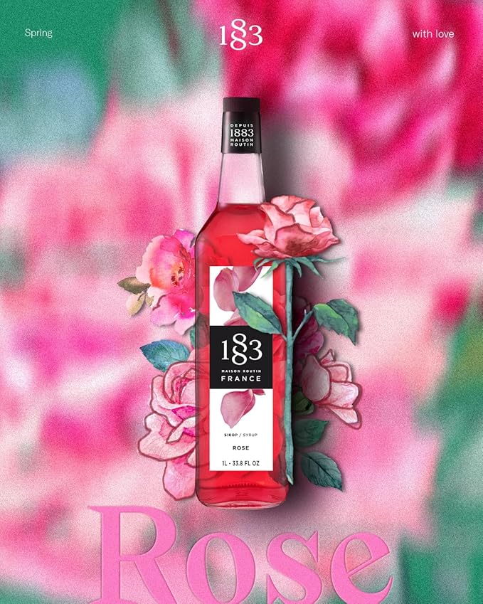 1883 Rose Syrup for Drinks, Made in France, 1 Liter Glass Bottle