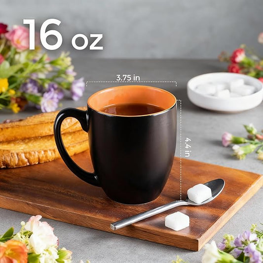 GBhome 12oz Coffee Mugs Set of 6, Large Ceramic Coffee Mugs for Man, Woman, Dad, Mom, Modern Coffee Mugs Set with handle for Tea/Latte/Cappuccino/Milk/Cocoa. Dishwasher&Microwave Safe,Orange