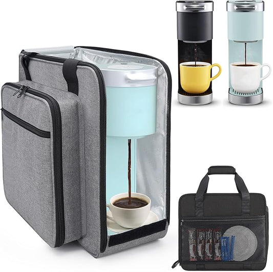 Portable Carrying Coffee Maker Travel Bag Match for Keurig K-Mini/K-Mini Plus/K-Express, Single Serve Coffee Machine Travel Bag with Padded Shoulder Straps Includes Multiple Storage Bags, Black