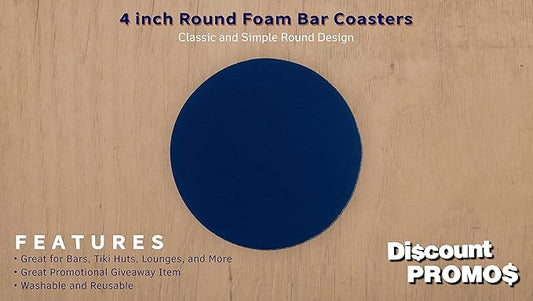 10 Round Foam Bud Coasters Pack, 4 inch - PU Foam, Party Favor - Navy Blue