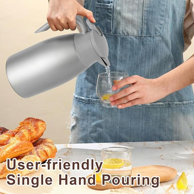 Norme 2 Pcs Thermal Coffee Carafe Insulated Stainless Steel Coffee Carafe for Hot Liquid Vacuum Thermal Pot Creamer Pitcher Dispenser with Brushes Keeping Hot Water Milk(Gray,51 oz)