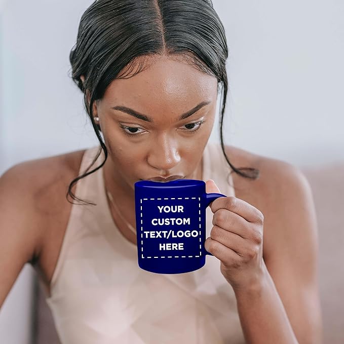 Custom Ceramic Coffee Mugs 11 oz. Set of 100, Personalized Bulk Pack - Coffee cup set, Iced coffee cup, Gaming mug - Royal Blue