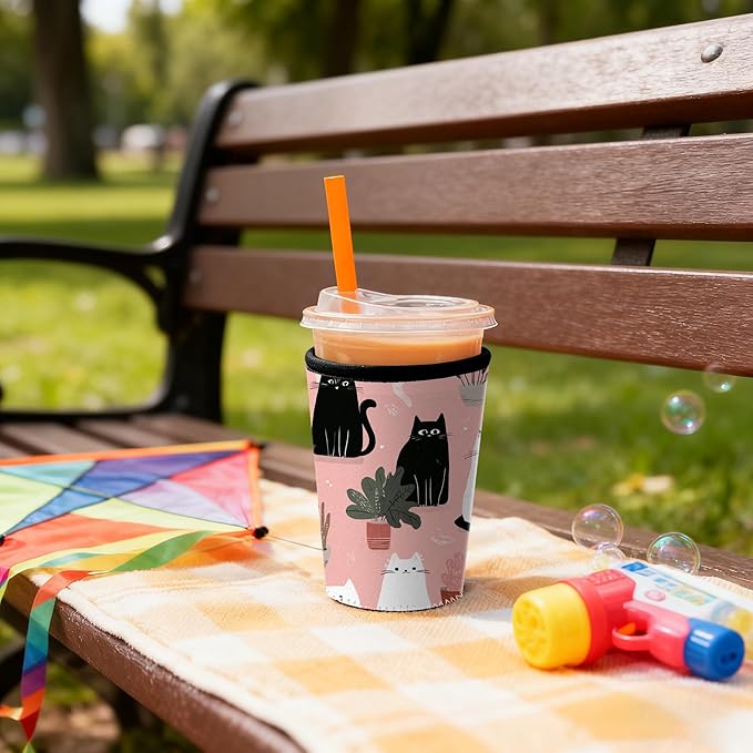 Fits 16oz 24oz 30oz Cups Cute Cat Print Iced Coffee Sleeve Set of 3 Insulated Reusable Coffee Sleeve for Cat Lovers