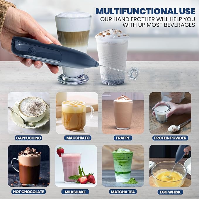 Wireless Rechargeable Milk Frother Handheld with Stand for Latte Art/Double Small Whisk Milk Frother Wand Coffee Frother Handheld/Electric Whisk Frother for Coffee/Batidora Para Cafe