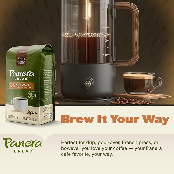 Panera Light Roast Ground Coffee, 100% Arabica, Sustainably Sourced – Smooth, Bright & Balanced Flavor – Clean Label, No Artificial Ingredients – Kosher, Gluten-Free 12oz Bag Pack of 6 (72oz Total)